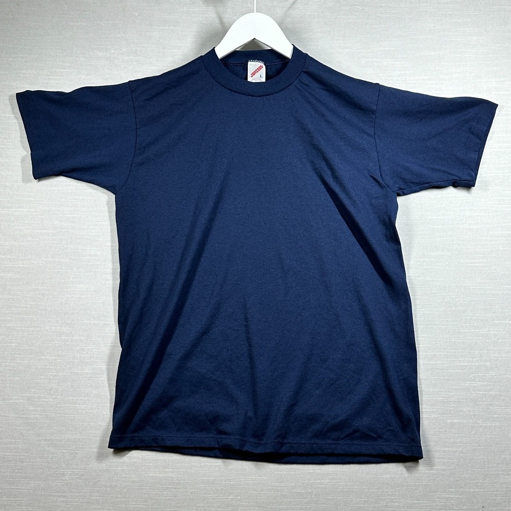 Vintage Jerzees T Shirt Mens L Navy Blue Blank Single Stitch Made in USA‎ 90s